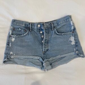 Agolde Parker Light Blue Distressed Jean Shorts